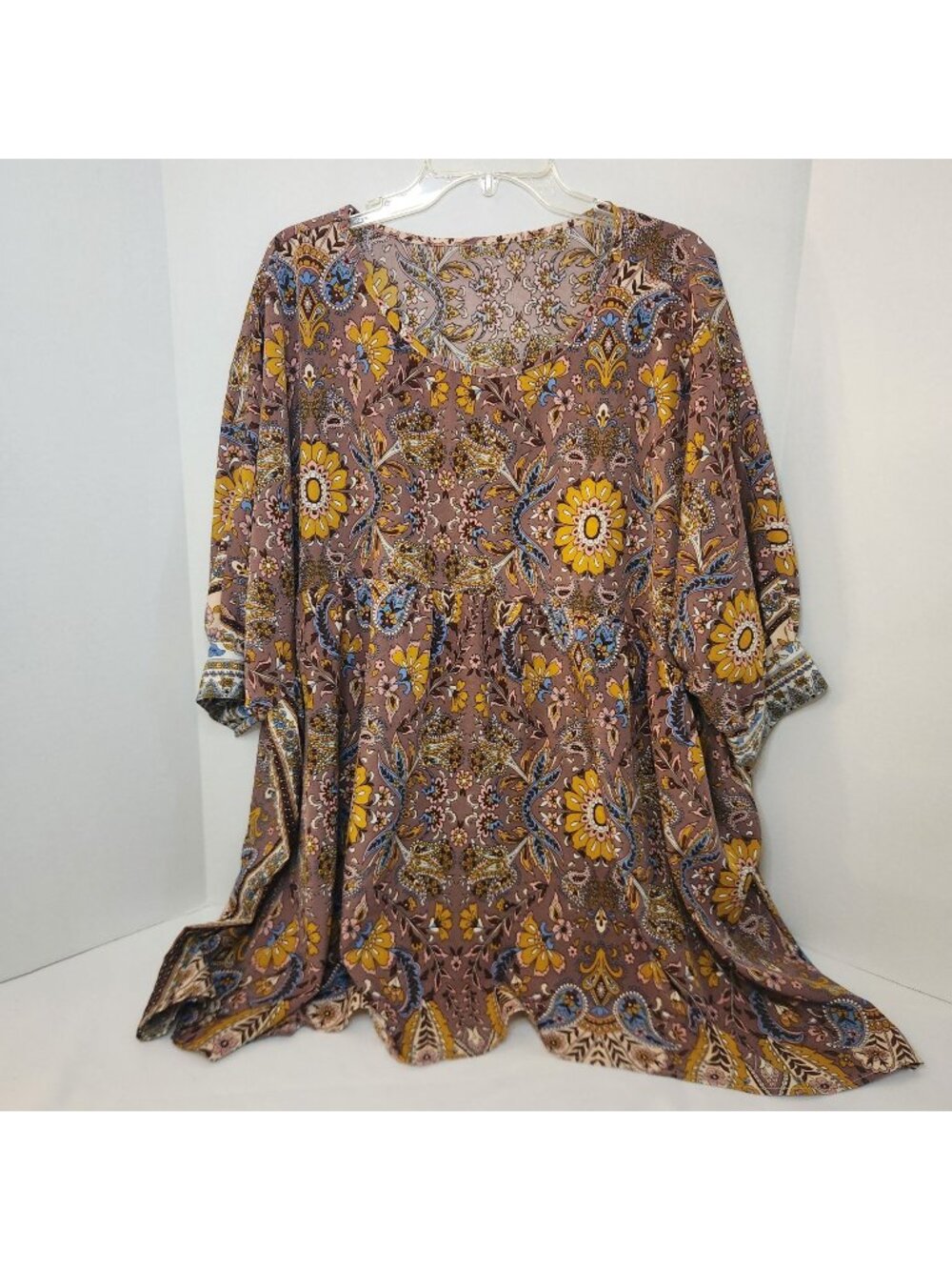 Shein Women's Blouse Size 3XL Dusty Rose with Brown and Gold Flowers